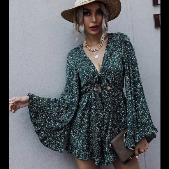 3 for $15! SHEIN Dot Print Tie Front Ruffle Hem Romper